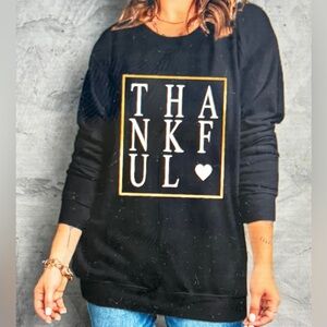 Black Thankful Graphic long sleeve Sweatshirt Crewneck
